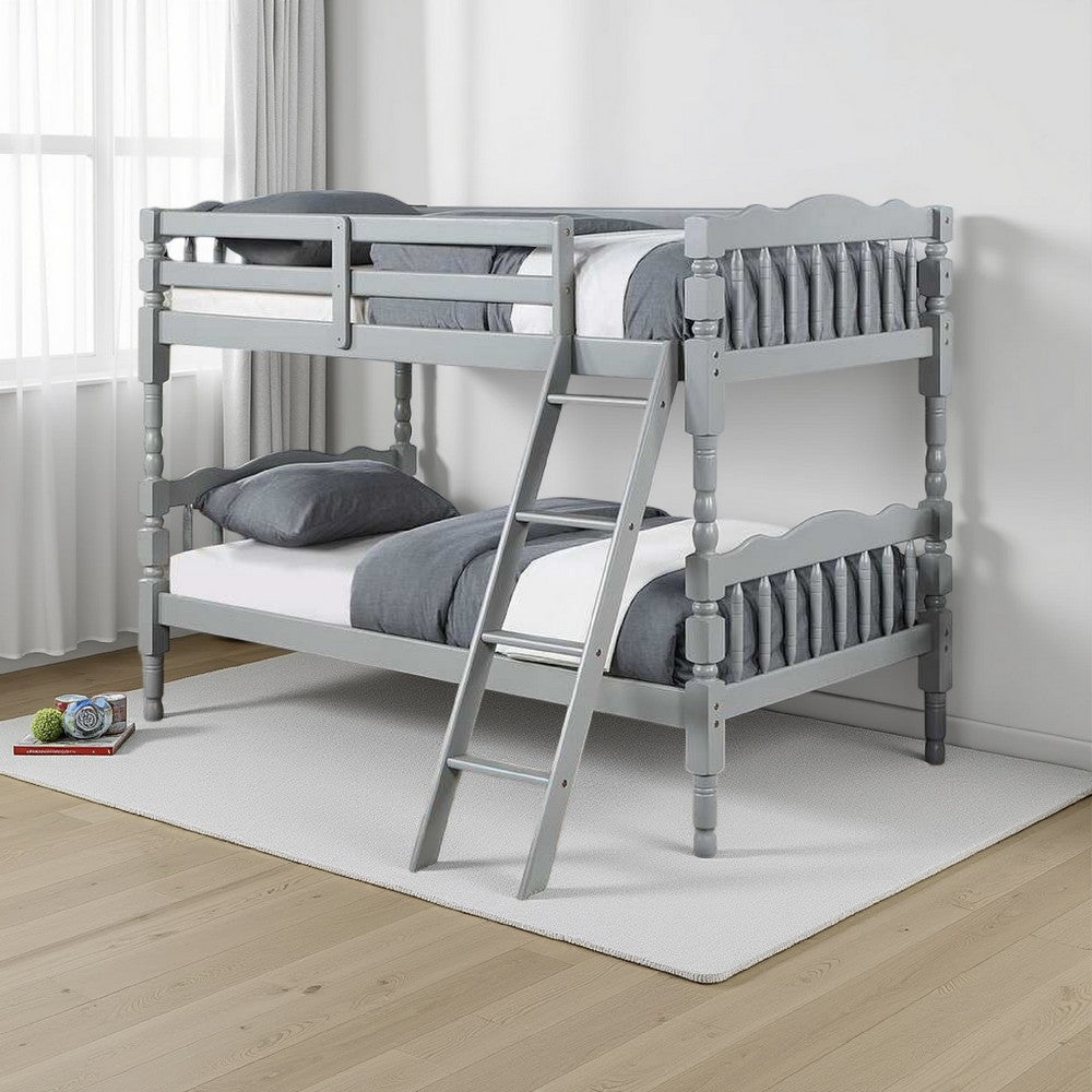 Alice Classic Twin Bunk Bed with Ladder, Guard Rail, Carved Legs, Gray