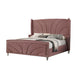Kerith Modern Wood King Size Bed, Wingback Frame, Pink Velvet, Chrome Legs