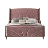 Kerith Modern Wood Queen Size Bed Wingback Frame Pink Velvet Chrome Legs