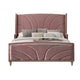 Kerith Modern Wood Queen Size Bed Wingback Frame Pink Velvet Chrome Legs