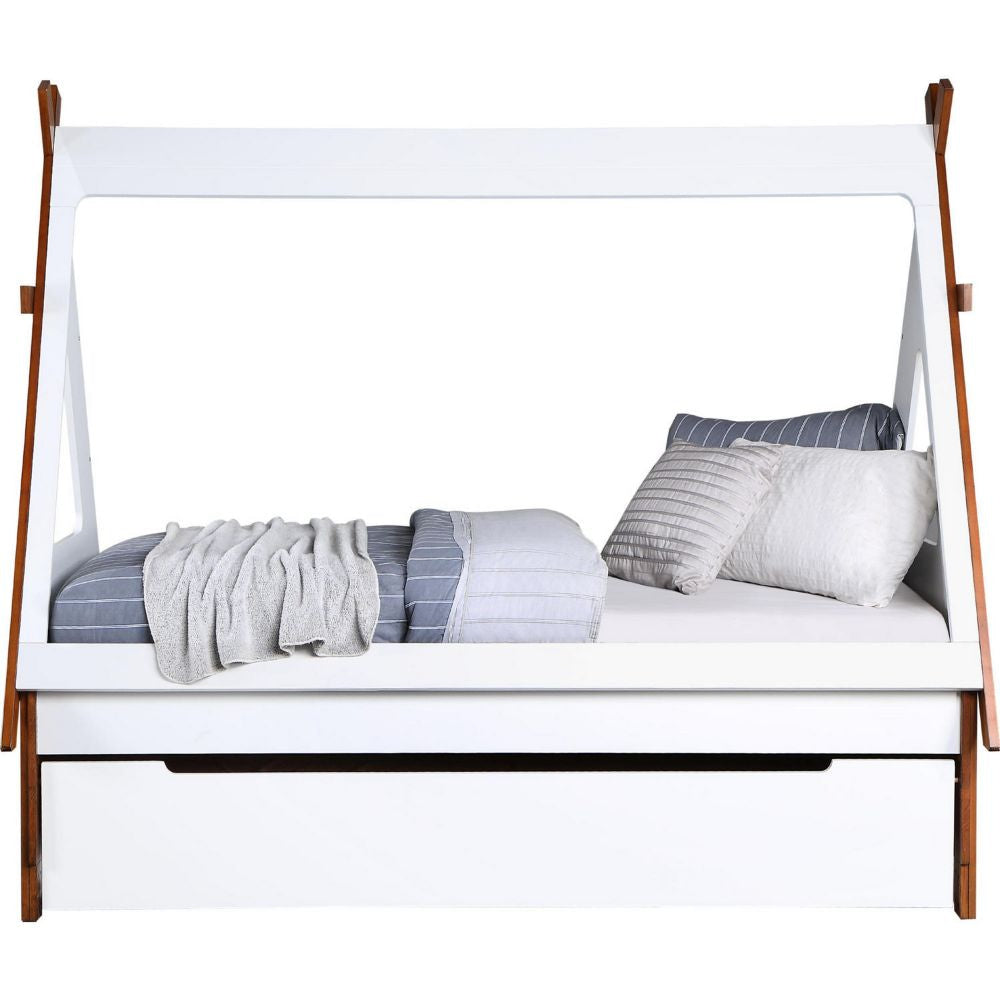 Teo Wood Twin Bed House Shaped Bed Frame Slat System Brown White BM284029