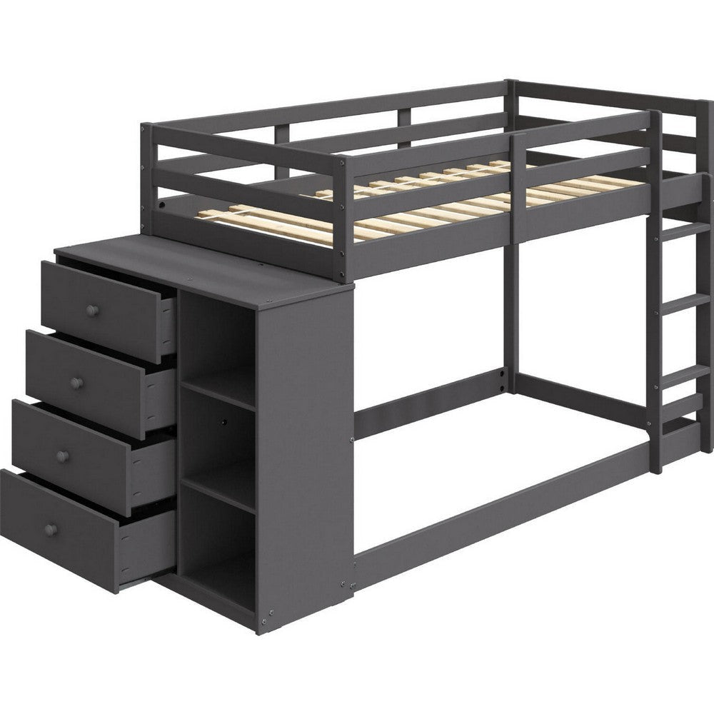 Classic Twin Bunk Bed with Cabinet 4 Drawers 3 Compartments Ladder Gray BM284031