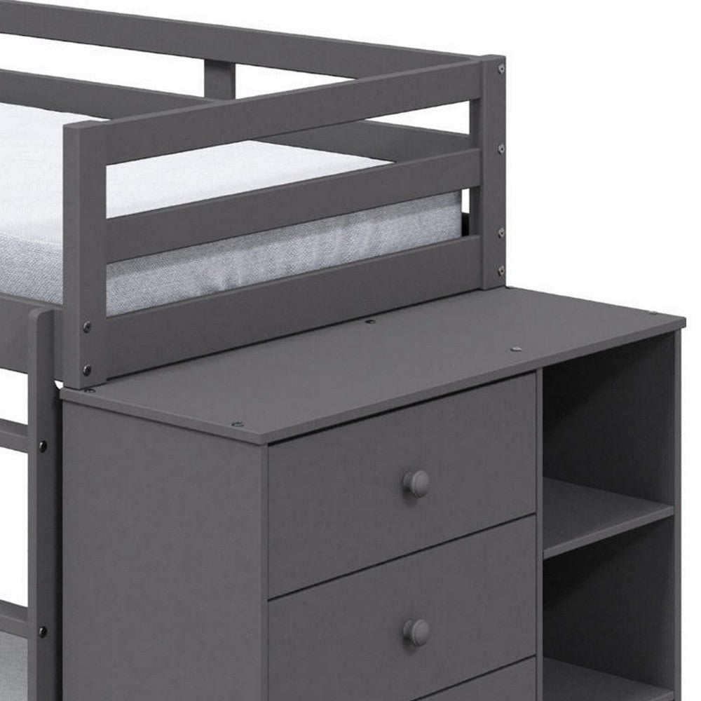 Classic Twin Bunk Bed with Cabinet 4 Drawers 3 Compartments Ladder Gray BM284031