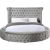 Luxury Queen Bed Tall Rolled Headboard Velvet Upholstered Storage Gray BM284035