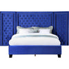 Cleo Queen Bed Velvet XL 3 Panel Tall Headboard Crystal Tufted Blue