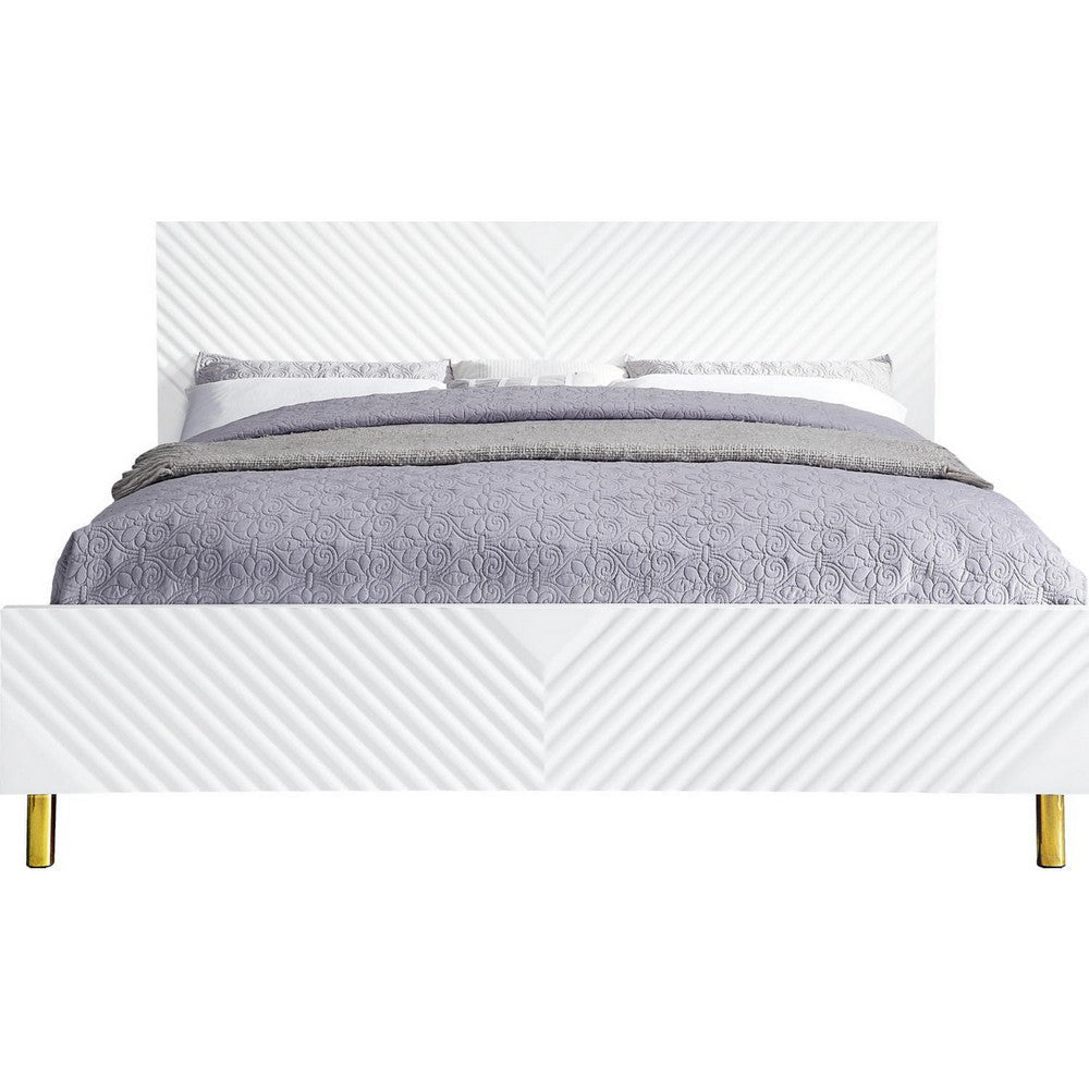 Tyra Modern Wood King Bed Panel Headboard Textured Chevron White Gold BM284040
