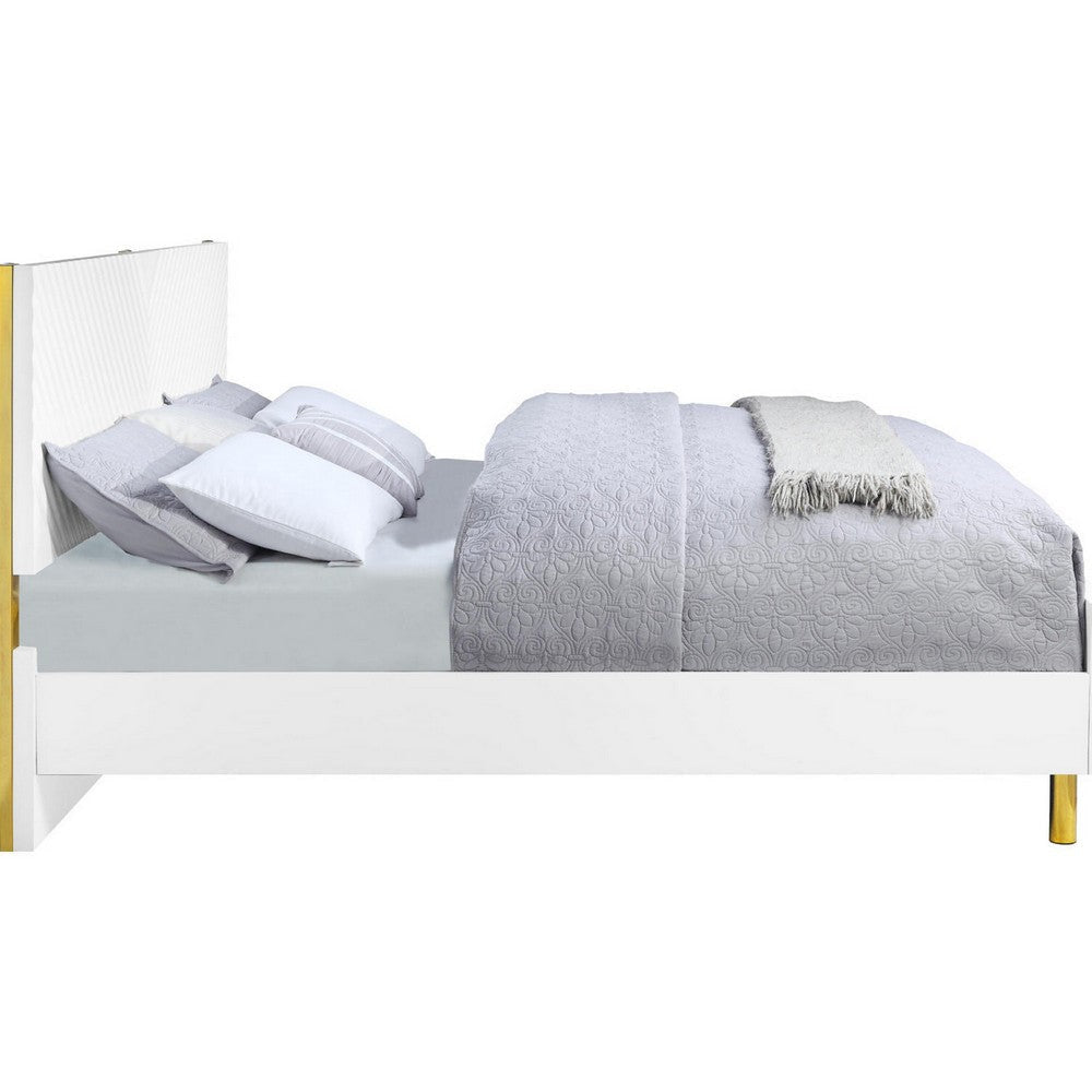 Tyra Modern Wood King Bed Panel Headboard Textured Chevron White Gold BM284040
