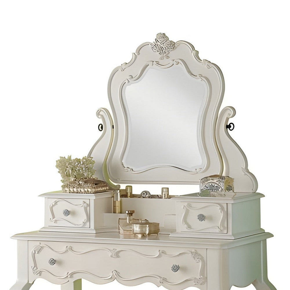 63 Inch Wood Classic Vanity Desk with Mirror 3 Drawers Carved White BM284042