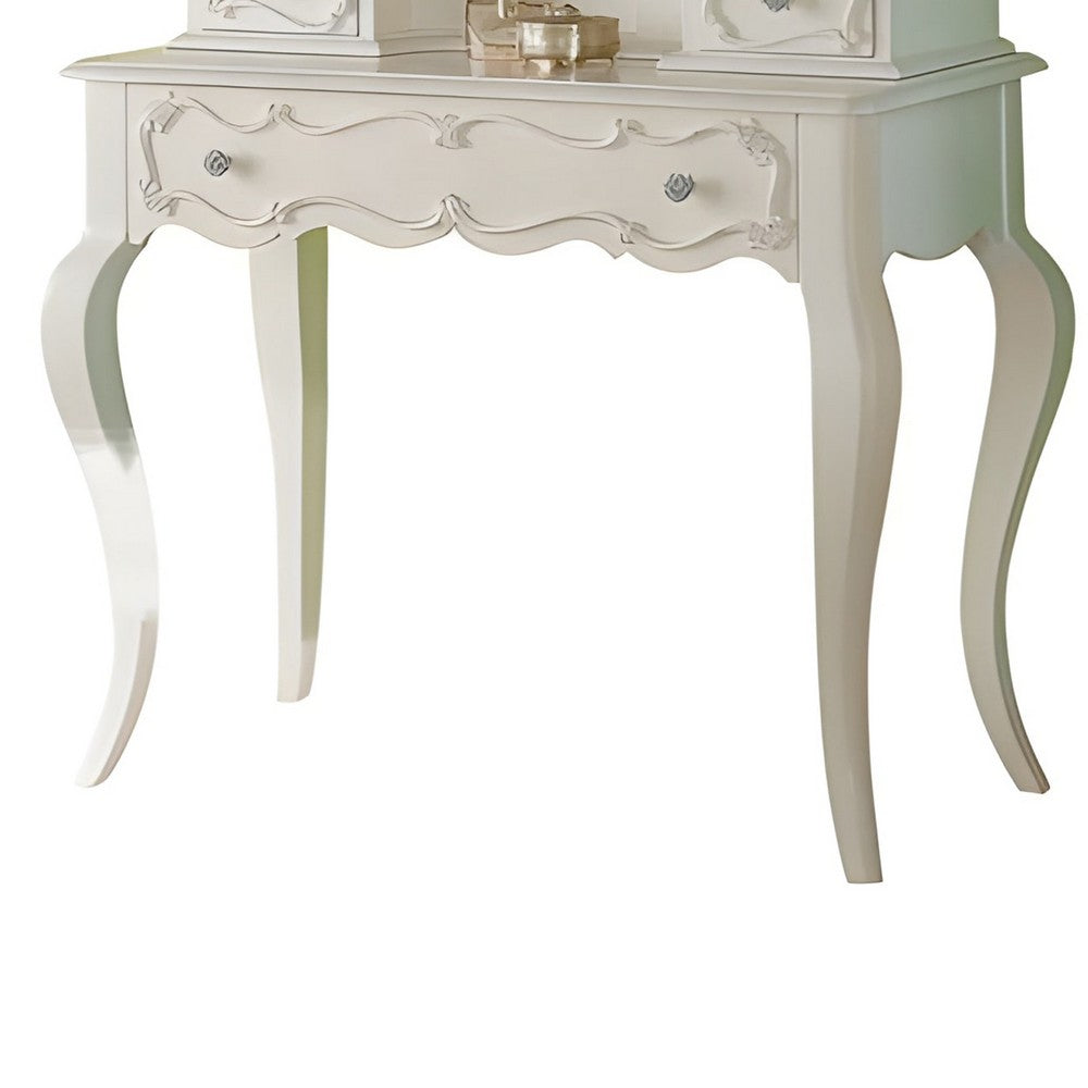 63 Inch Wood Classic Vanity Desk with Mirror 3 Drawers Carved White BM284042