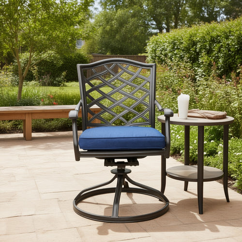 Wynn Modern Patio Dining Swivel Chair | 25" | Cushion | Set of 2 | Blue