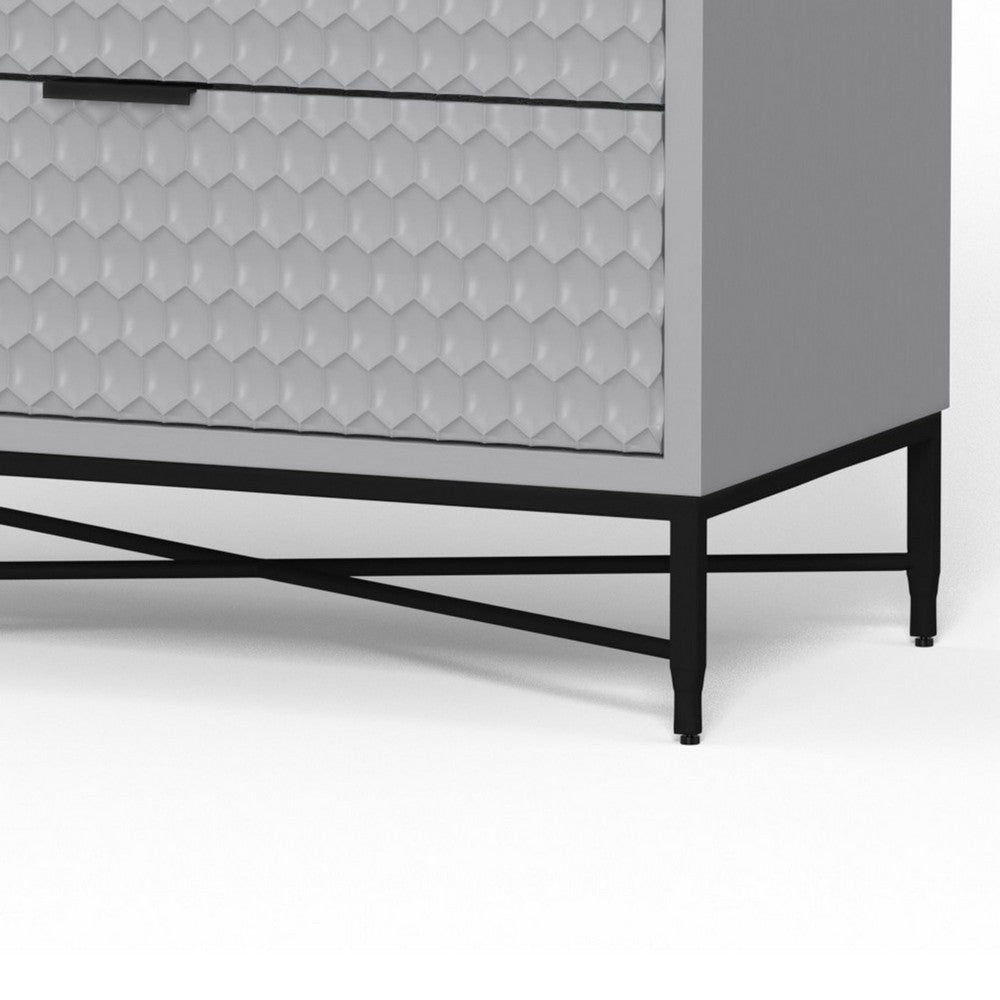Rexi 34 Inch 3 Drawer Small Dresser Chest, Honeycomb, Light Gray, Black