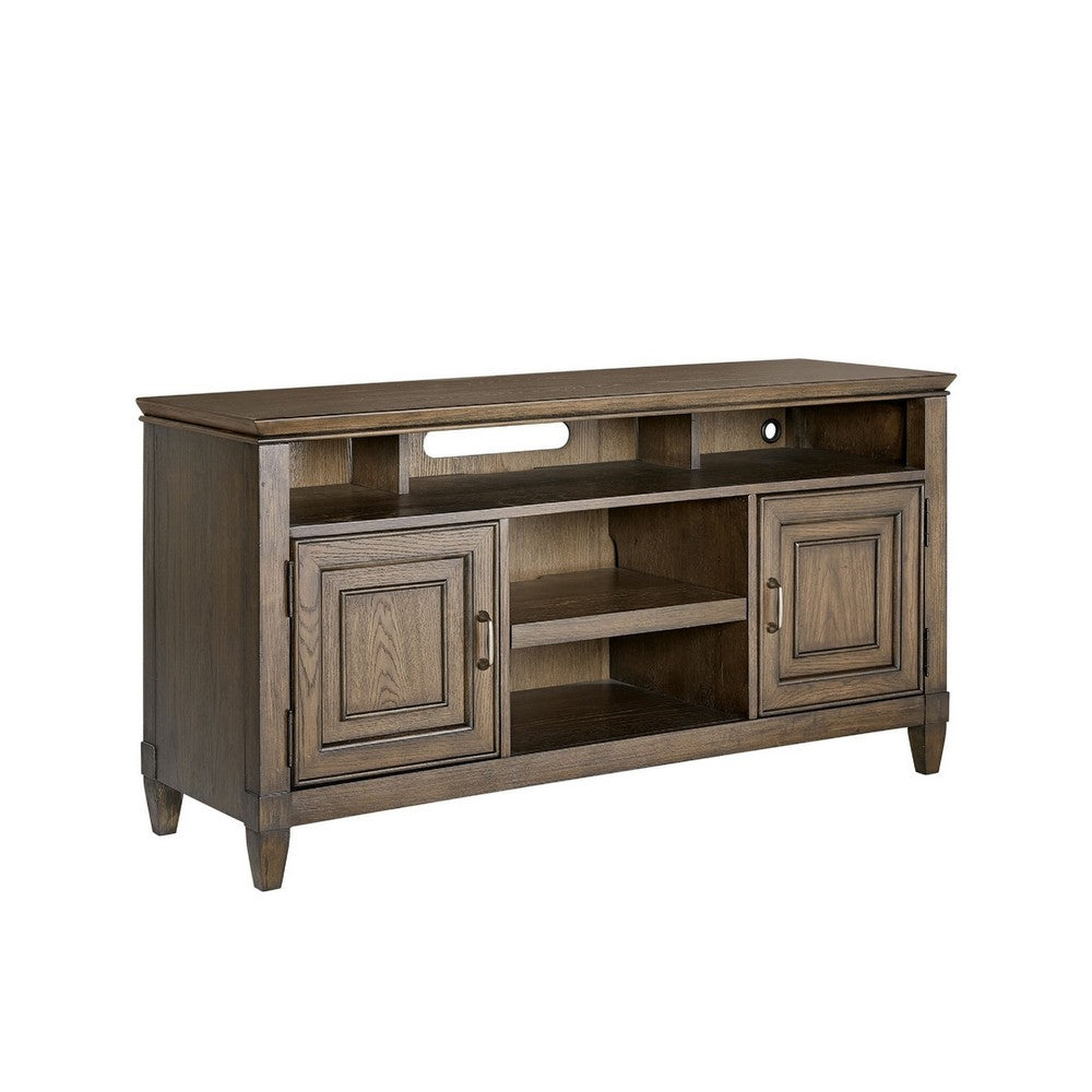 Eva 54 Inch TV Media Entertainment Center Console, Medium, 2 Door Oak Brown