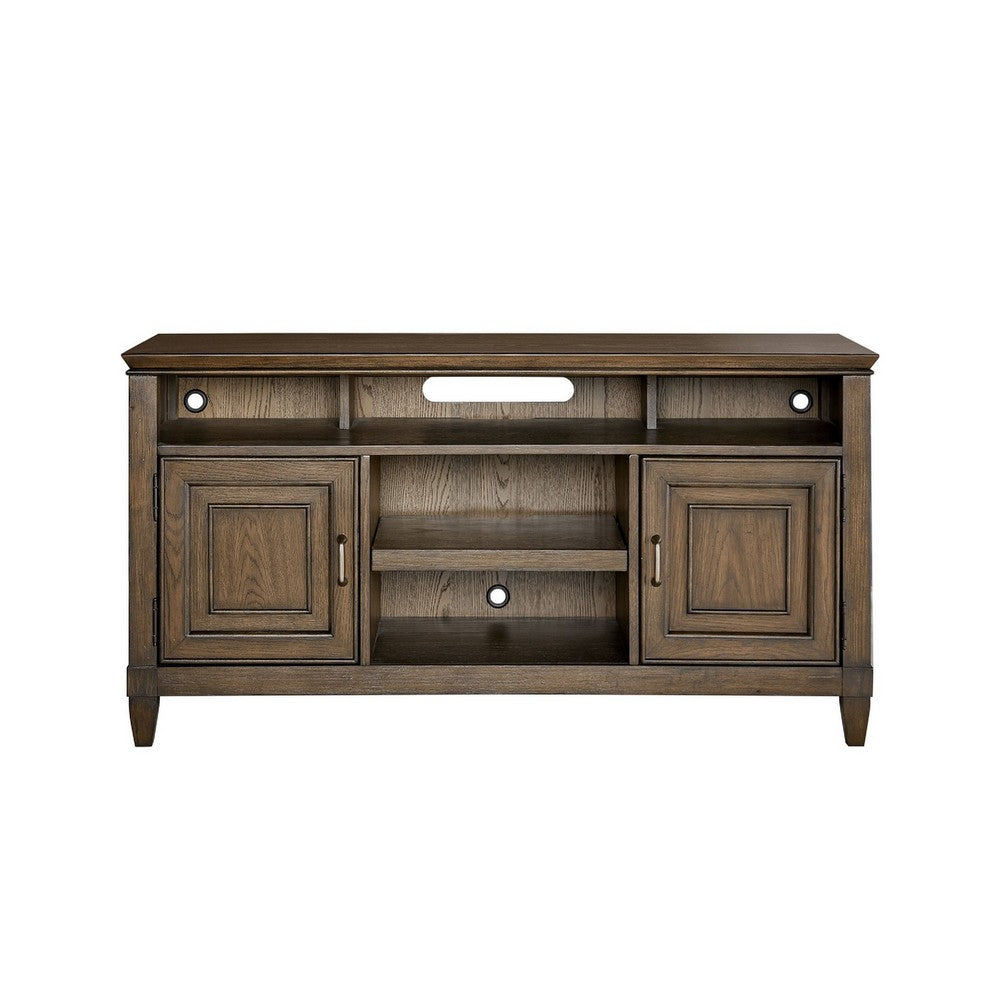 Eva 54 Inch TV Media Entertainment Center Console, Medium, 2 Door Oak Brown