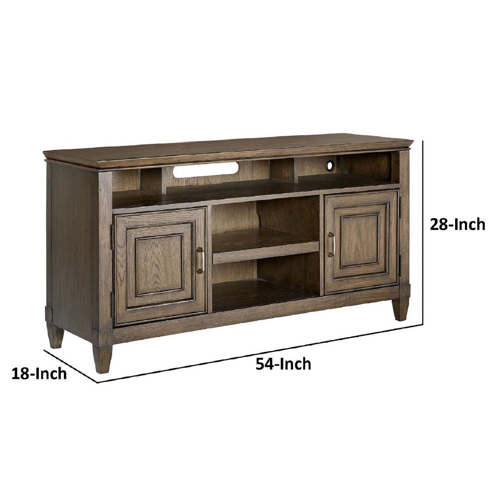 Eva 54 Inch TV Media Entertainment Center Console, Medium, 2 Door Oak Brown