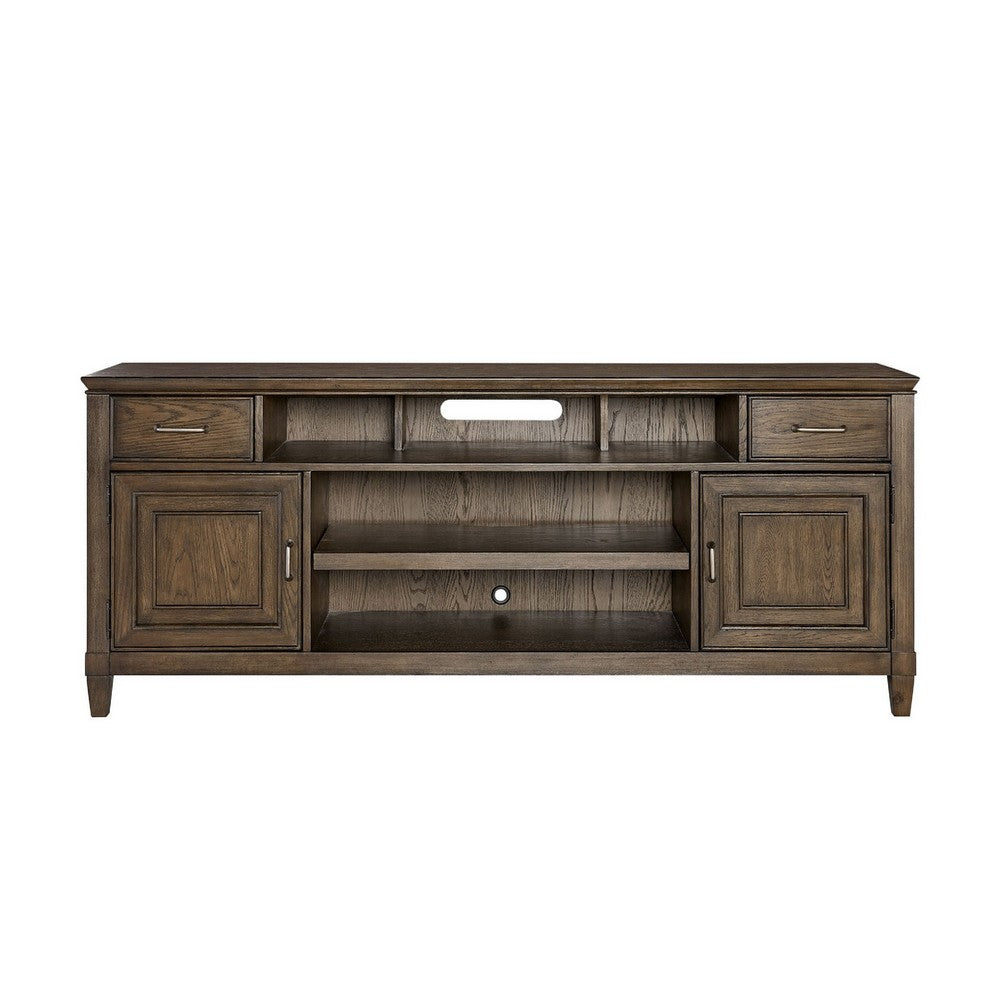Eva 74 Inch TV Media Entertainment Center Console, Medium, 2 Door Oak Brown