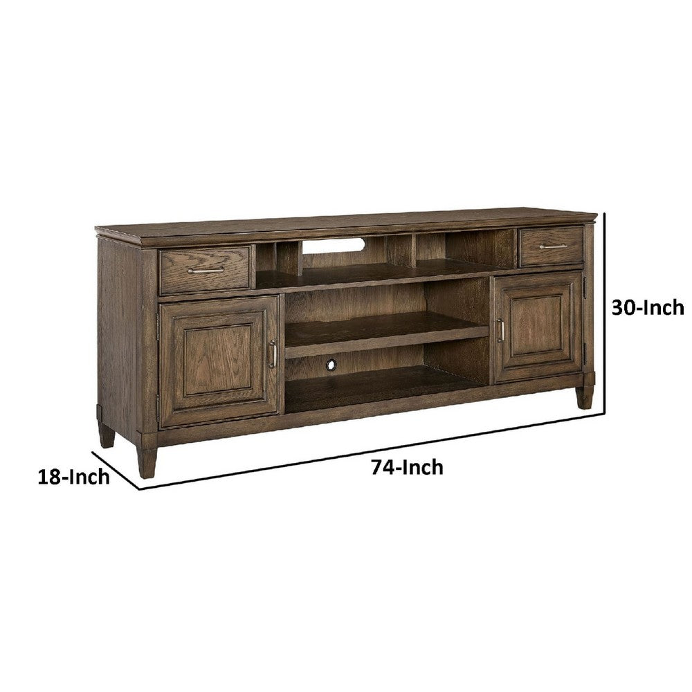 Eva 74 Inch TV Media Entertainment Center Console, Medium, 2 Door Oak Brown