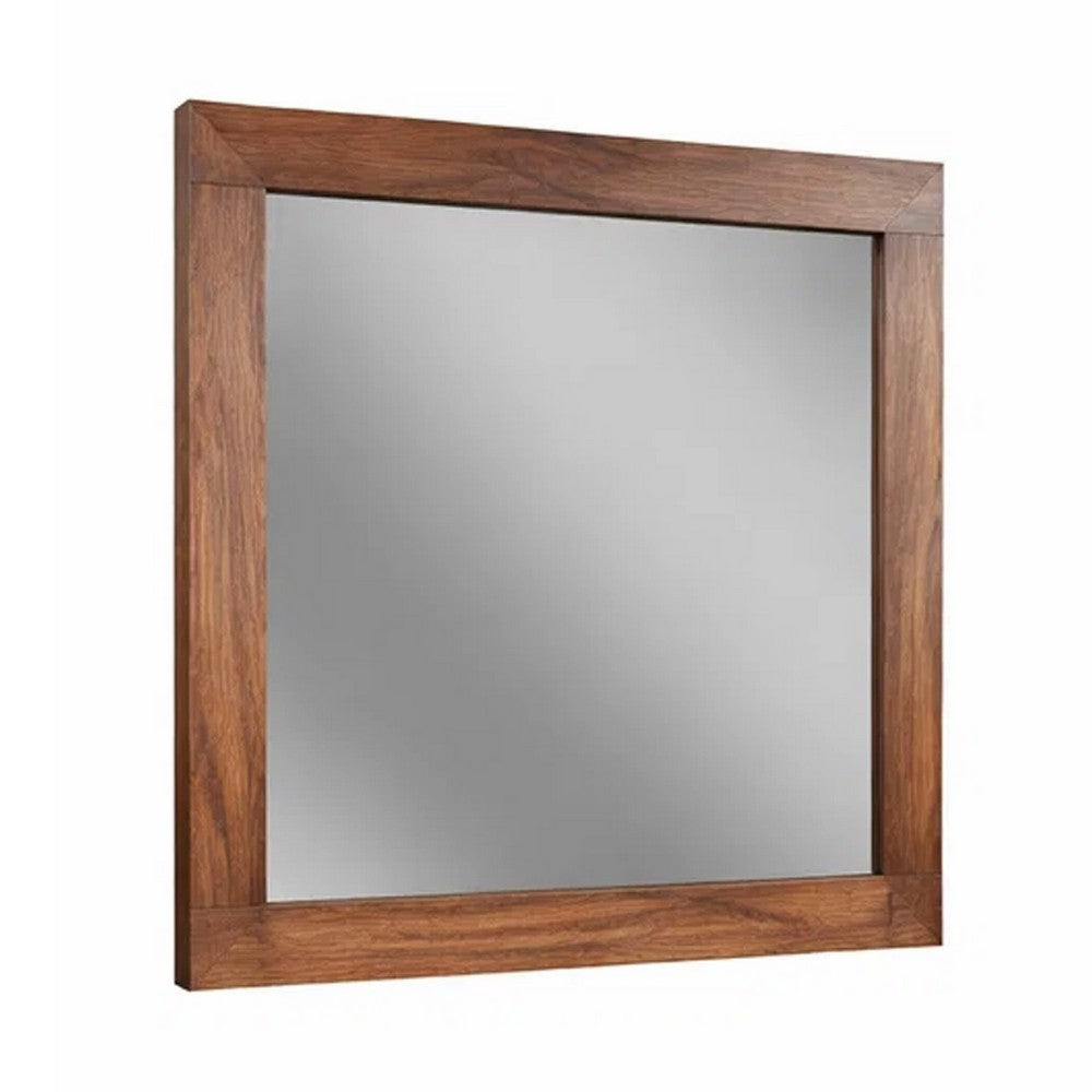 37 x 40 Rectangular Dresser Mirror, Mahogany Wood, Rustic Brown Frame