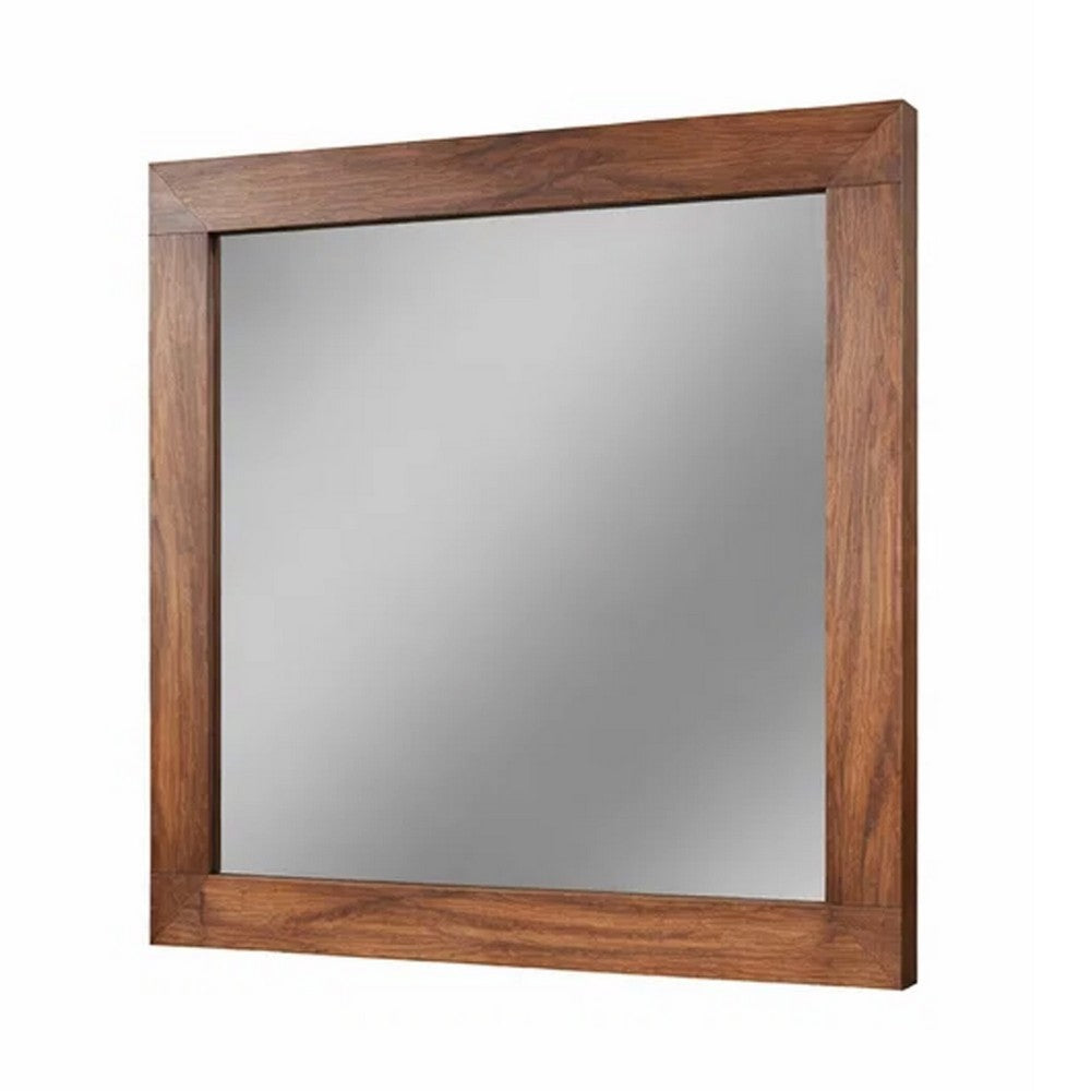 37 x 40 Rectangular Dresser Mirror, Mahogany Wood, Rustic Brown Frame