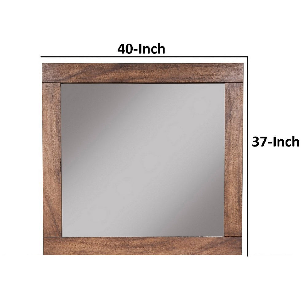 37 x 40 Rectangular Dresser Mirror, Mahogany Wood, Rustic Brown Frame