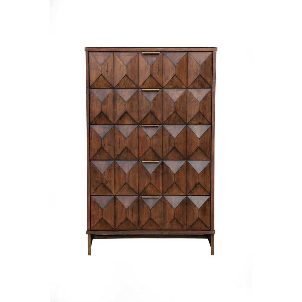 Ivy 48 Inch Tall Dresser Chest, 5 Drawers, Textured, Pine Wood, Dark Brown