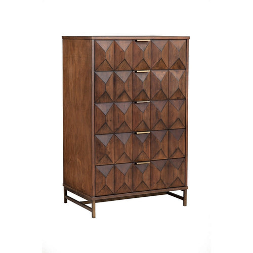 Ivy 48 Inch Tall Dresser Chest, 5 Drawers, Textured, Pine Wood, Dark Brown