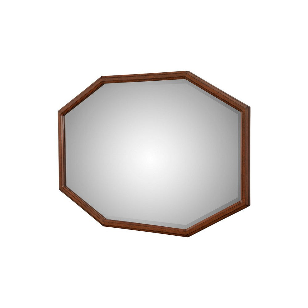 Ivy 48 Inch Wall Mirror, Long Octagon Shaped Pine Wood Frame, Dark Brown