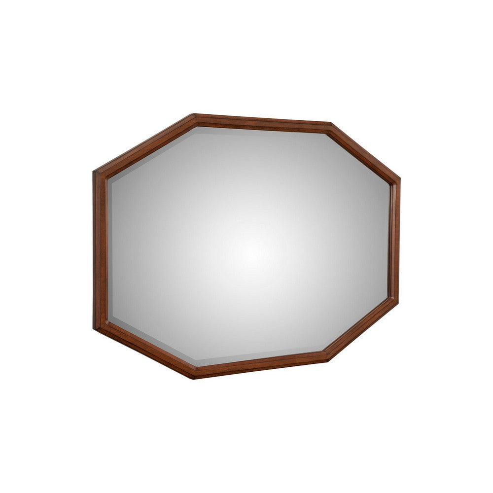 Ivy 48 Inch Wall Mirror, Long Octagon Shaped Pine Wood Frame, Dark Brown