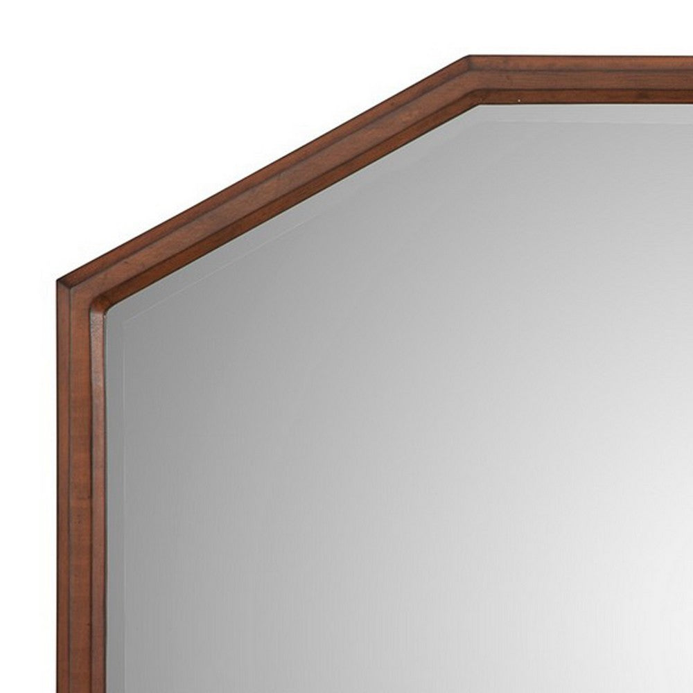 Ivy 48 Inch Wall Mirror, Long Octagon Shaped Pine Wood Frame, Dark Brown