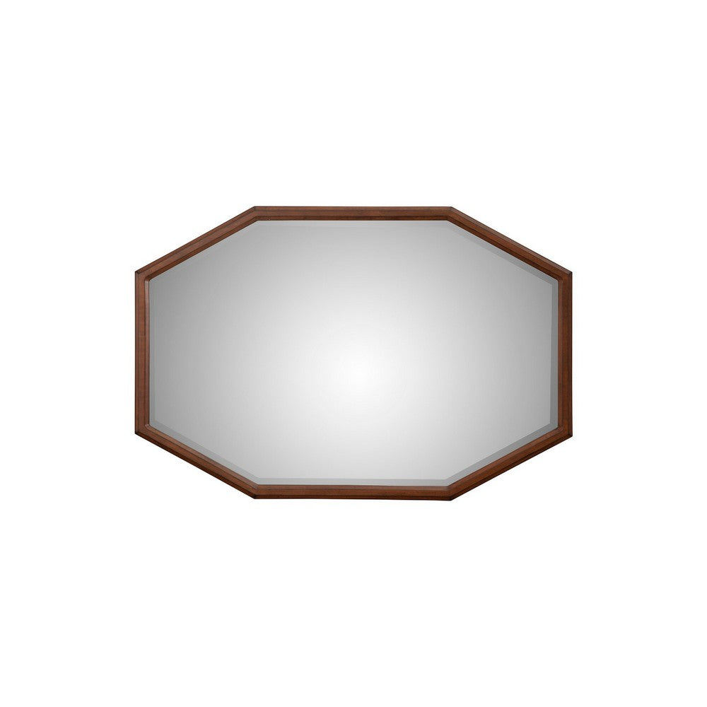 Ivy 48 Inch Wall Mirror, Long Octagon Shaped Pine Wood Frame, Dark Brown