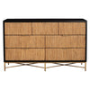 Eli 56 Inch 7 Drawer Dresser, Corrugated, Mahogany Wood, Black, Gold, Brown