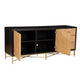 Eli 56 Inch 7 Drawer Dresser, Corrugated, Mahogany Wood, Black, Gold, Brown