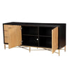 Eli 56 Inch 7 Drawer Dresser, Corrugated, Mahogany Wood, Black, Gold, Brown