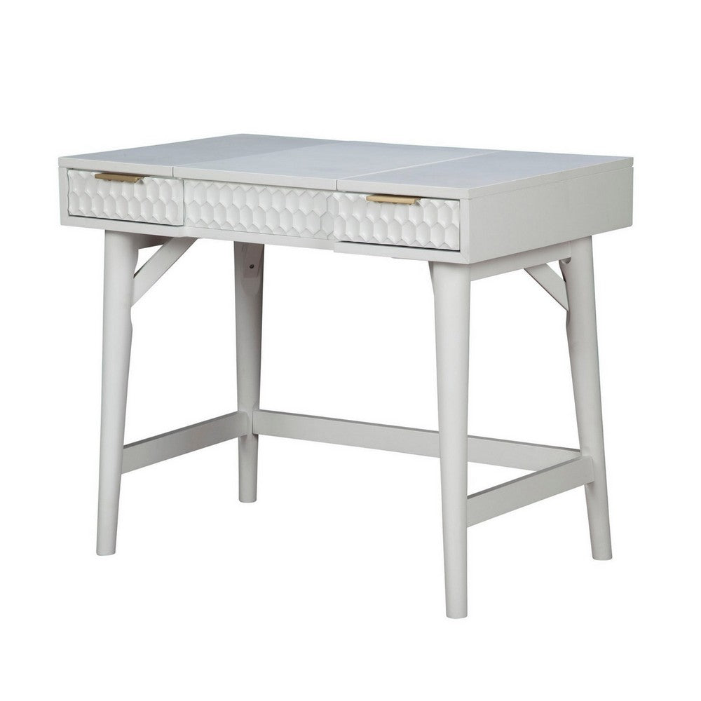 Rexi 36 Inch 2 Drawer Bedroom Vanity Desk, Includes Flip Top Mirror, White