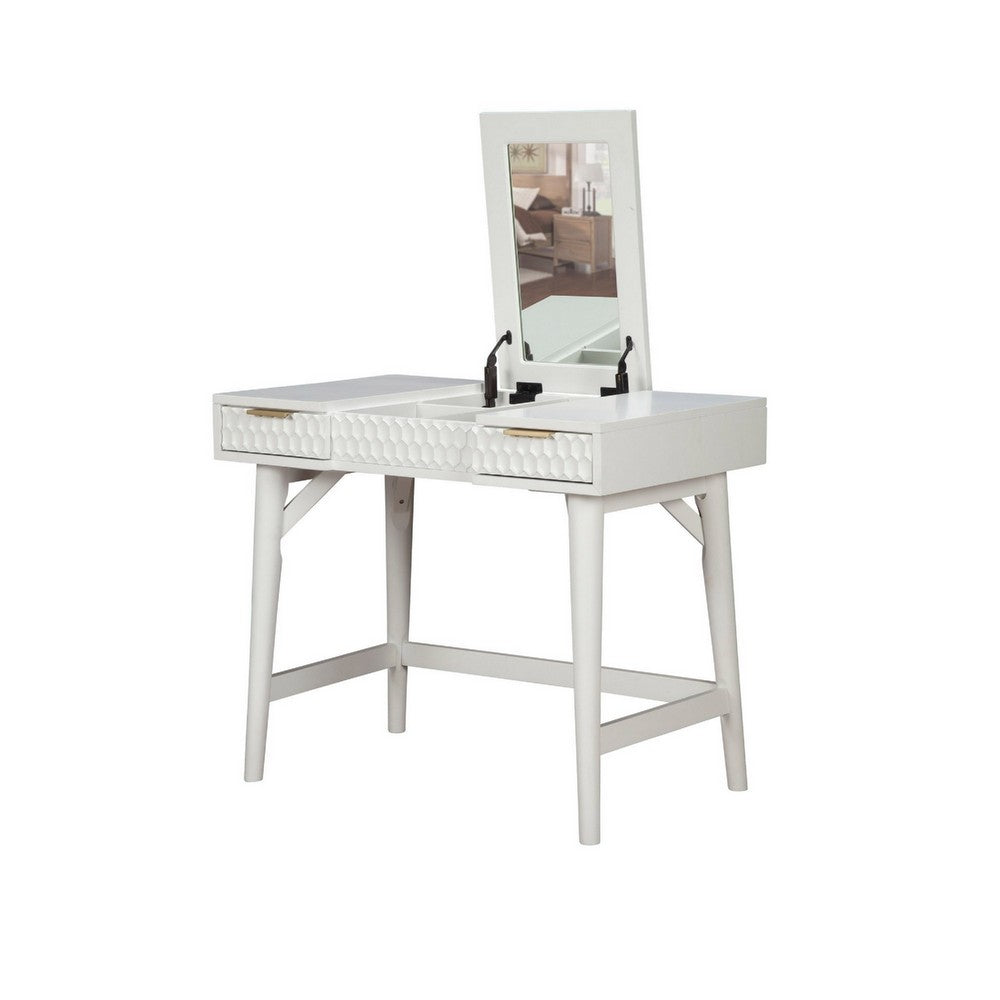 Rexi 36 Inch 2 Drawer Bedroom Vanity Desk, Includes Flip Top Mirror, White