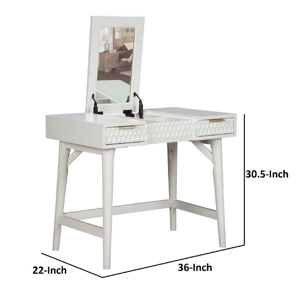 Rexi 36 Inch 2 Drawer Bedroom Vanity Desk, Includes Flip Top Mirror, White
