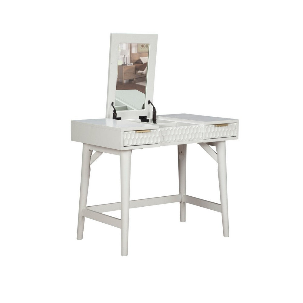 Rexi 36 Inch 2 Drawer Bedroom Vanity Desk, Includes Flip Top Mirror, White
