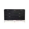 Rexi 56 Inch 7 Drawer Dresser, Honeycomb Pattern, Black Mahogany Wood, Gold