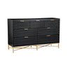 Rexi 56 Inch 7 Drawer Dresser, Honeycomb Pattern, Black Mahogany Wood, Gold