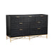 Rexi 56 Inch 7 Drawer Dresser, Honeycomb Pattern, Black Mahogany Wood, Gold