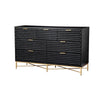 Rexi 56 Inch 7 Drawer Dresser, Honeycomb Pattern, Black Mahogany Wood, Gold