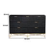 Rexi 56 Inch 7 Drawer Dresser, Honeycomb Pattern, Black Mahogany Wood, Gold