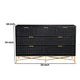 Rexi 56 Inch 7 Drawer Dresser, Honeycomb Pattern, Black Mahogany Wood, Gold