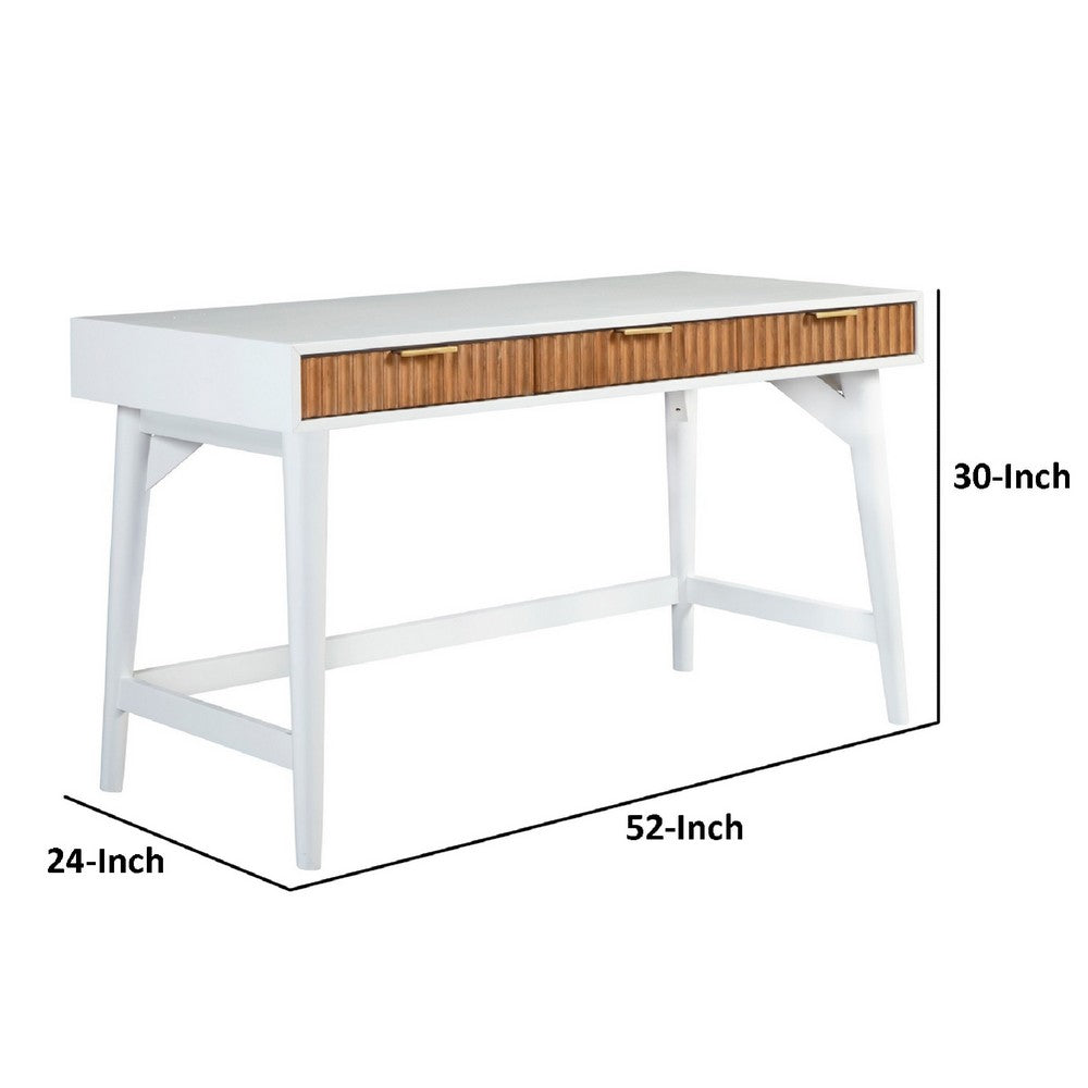 Eli 52 Inch 3 Drawer Home Office Desk, Mahogany Wood, White, Brown