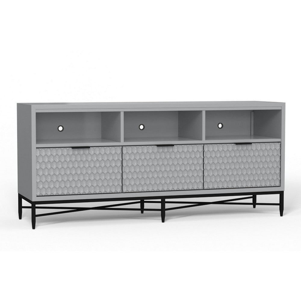Rexi 64 Inch TV Media Entertainment Console, 3 Drawer, Light Gray, Black