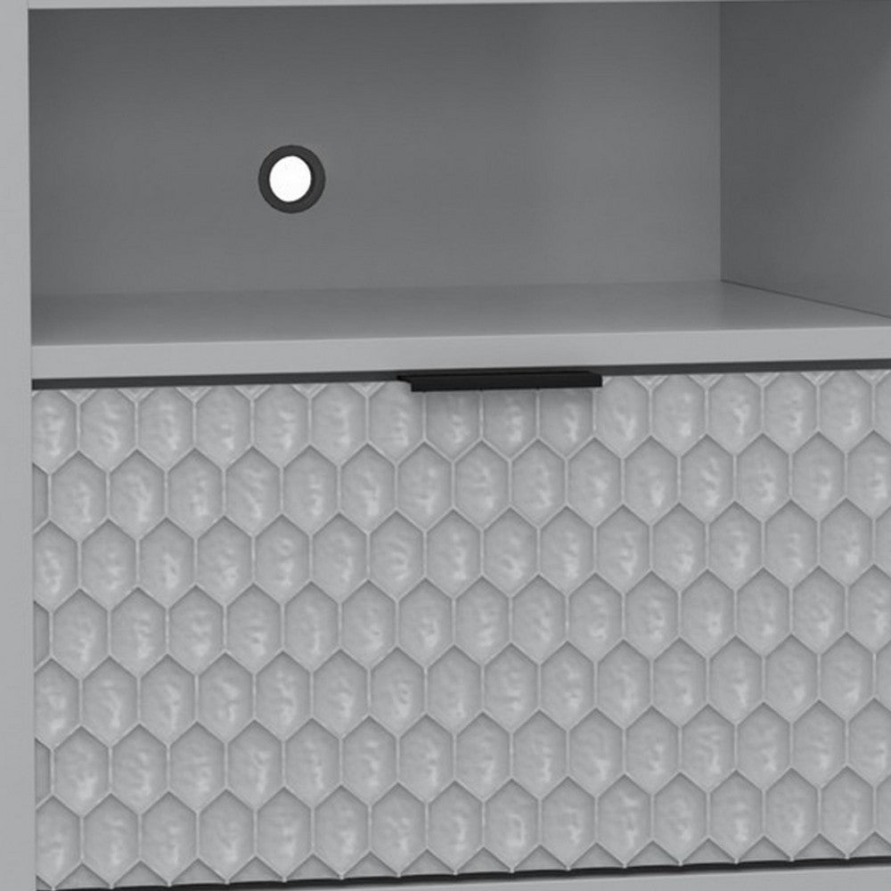 Rexi 64 Inch TV Media Entertainment Console, 3 Drawer, Light Gray, Black