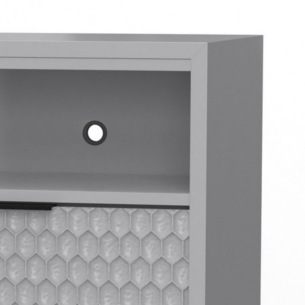 Rexi 64 Inch TV Media Entertainment Console, 3 Drawer, Light Gray, Black