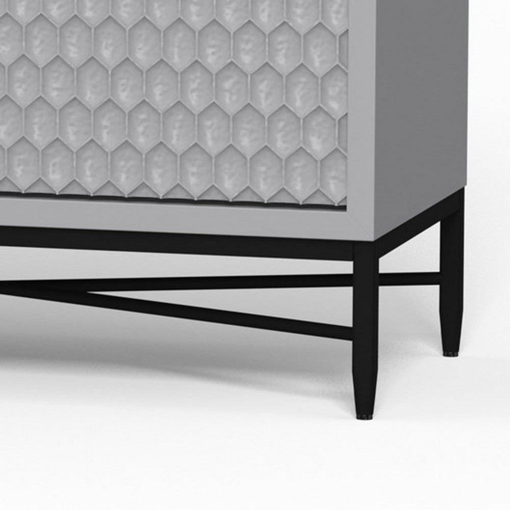 Rexi 64 Inch TV Media Entertainment Console, 3 Drawer, Light Gray, Black