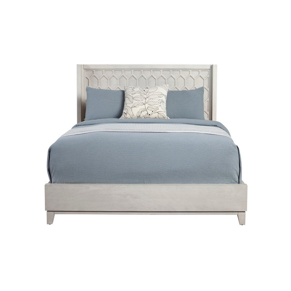 Rue Full Sized Bed, Mahogany Wood, Honeycomb Pattern Texture, Light Gray