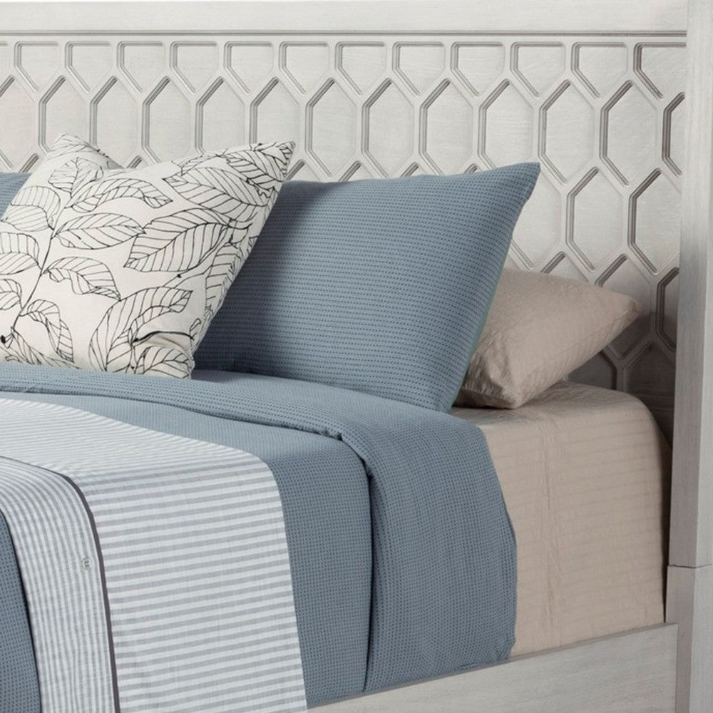 Rue Full Sized Bed, Mahogany Wood, Honeycomb Pattern Texture, Light Gray