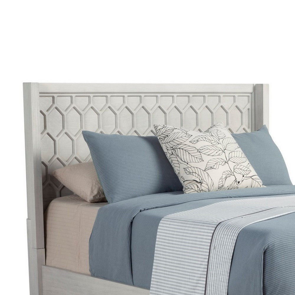 Rue Full Sized Bed, Mahogany Wood, Honeycomb Pattern Texture, Light Gray